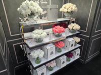 Cote Noire Centrepiece 37 Rose Bud Bouquet - White & Silver Badge - CPRB01