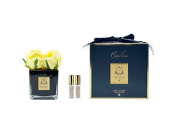 Couture Perfumed Natural Touch 4 Roses - Square Black Vase Gold & Yellow