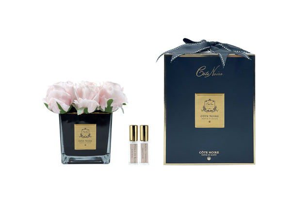 Couture Perfumed Natural Touch 9 Roses - Square Black Vase Gold & French Pink