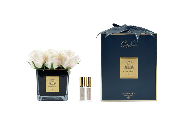 Couture Perfumed Natural Touch 9 Roses - Square Black Vase Gold & Pink Blush
