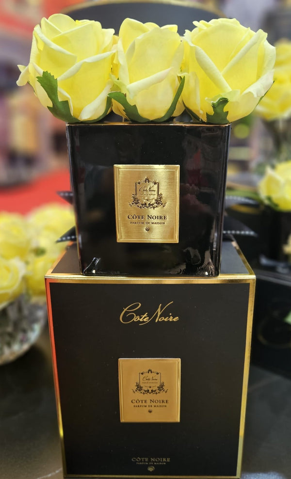 Couture Perfumed Natural Touch 9 Roses - Square Black Vase Gold & Yellow