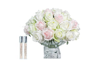 ** NEW ** Cote Noire Luxury Centrepiece 37 Rose Bud Bouquet - Pink, Green & White - Gold Badge - CPRB13