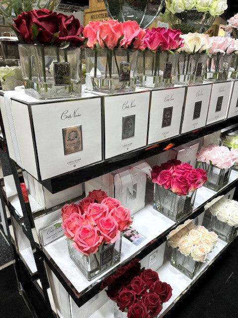 Couture Perfumed Natural Touch 9 Roses - Square Clear Vase Silver & Red