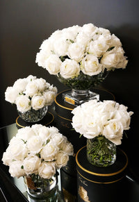 Cote Noire Luxury Centrepiece 37 Rose Bud Bouquet - White & Gold Badge - CPRB11