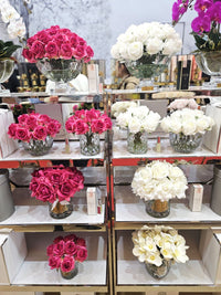 Cote Noire Luxury Centrepiece 37 Rose Bud Bouquet - White & Gold Badge - CPRB11