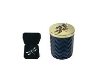 Cote Noire Eau De Vie scented Herringbone Candle with Scarf - Navy & Gold - Dragonfly Brooch - HCG05