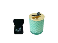 Cote Noire Persian Lime scented Herringbone Candle with Scarf - Tiffany Blue & Gold - Butterfly Brooch