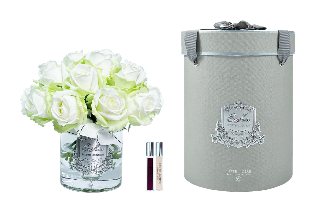 **NEW** Cote Noire Luxury Grand Rose Bud Bouquet - Green & White - Silver Badge - LRB12