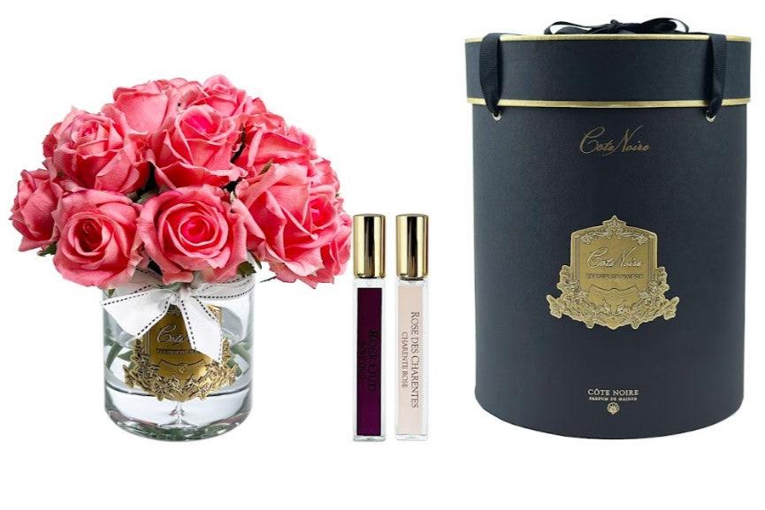 Cote Noire Luxury Grand Rose Bud Bouquet - Peach- Gold Badge - LRB10