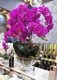 Cote Noire Luxury Centrepiece Orchid Bouquet - Fuchsia & Gold badge - CP009