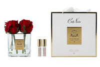 ** LIMITED ** Cote Noire Couture 4 Rose Buds - Square Clear Vase Gold & Red - SVC404