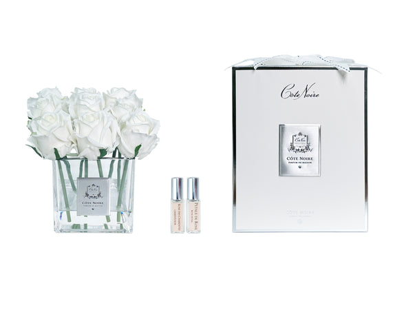 Couture Perfumed Natural Touch 9 Roses Vase Silver & Ivory White