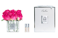 Cote Noire Couture 9 Rose Buds - Square Clear Vase Silver & Magenta - SVS907