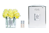 Cote Noire Couture 9 Rose Buds - Square Clear Vase Silver & Yellow - SVS908