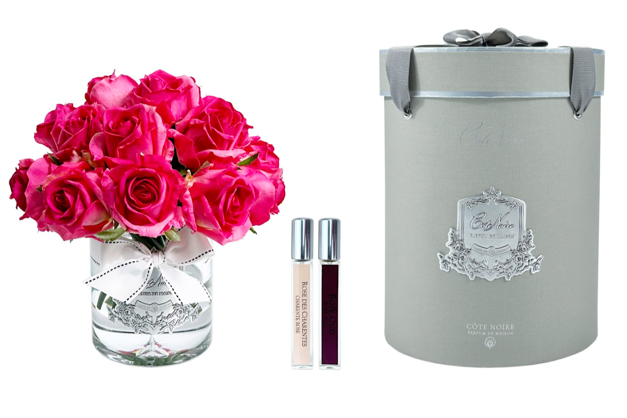 Cote Noire Luxury Grand Rose Bud Bouquet - Magenta - Silver Badge - LRB07