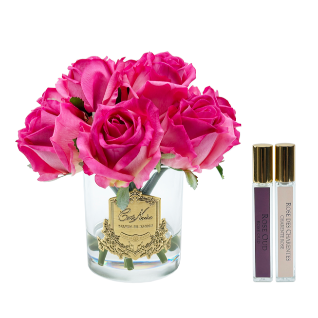 Cote Noire Premium Bouquet - Magenta Rose Buds - Clear - Gold Badge - GRB07
