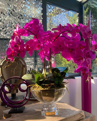 Cote Noire Luxury Centrepiece Orchid Bouquet - Fuchsia & Gold badge - CP009