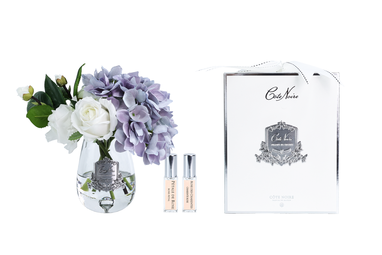 ** NEW ** Tea Rose & Hydrangeas Bouquet - Clear -Blue & White - TRH05