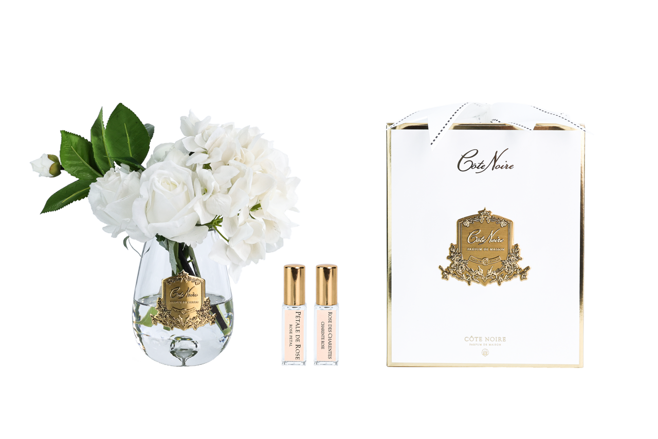 ** NEW ** Tea Rose & Hydrangeas Bouquet - Clear - White - TRH01