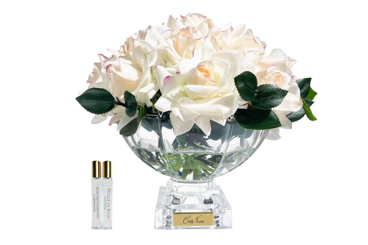 Cote Noire Luxury Centrepiece French Rose Bouquet - Pink Blush & Gold Badge - CPL02