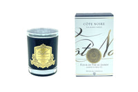 Cote Noire 185g Candle - Dark Vessel with Gold Badge - Jasmine Flower Tea