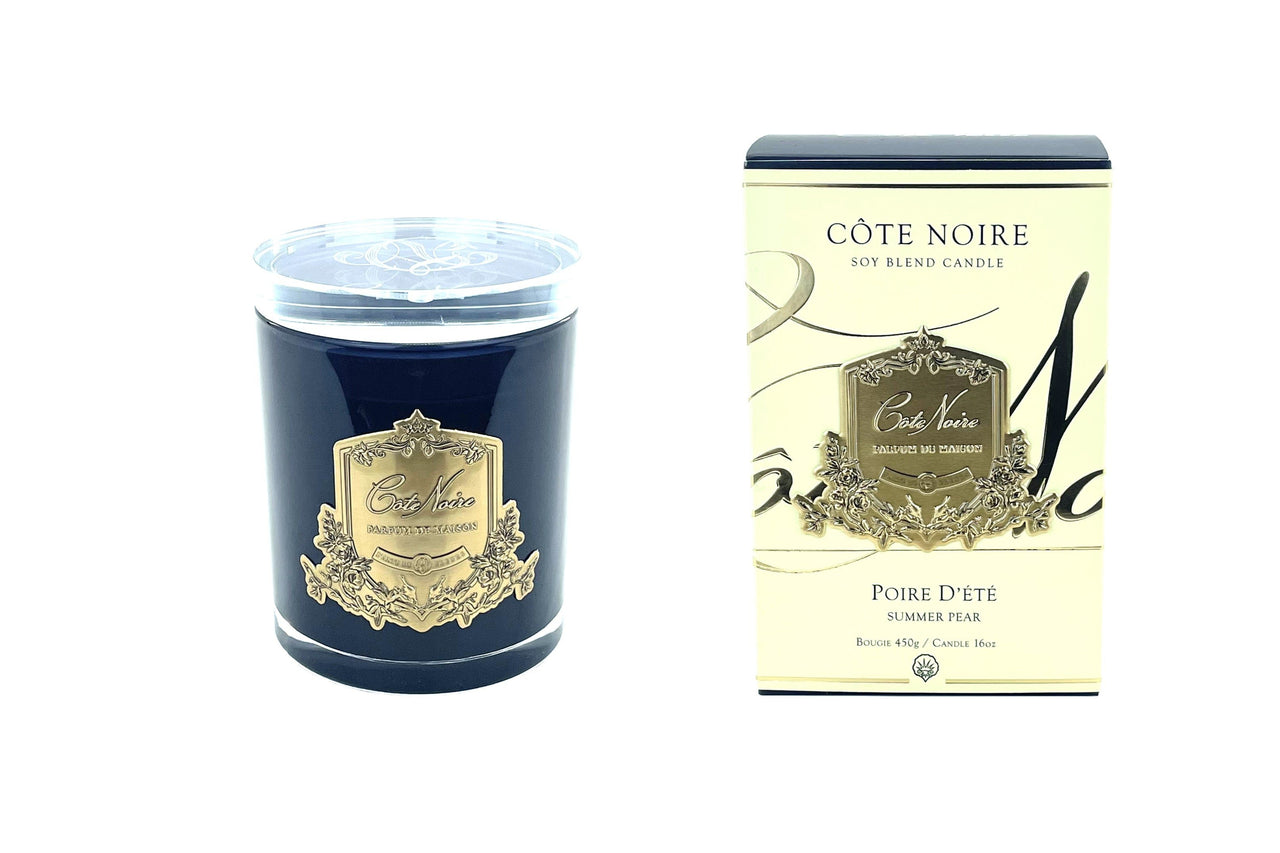 Cote Noire 450g Candle - Dark Vessel with Gold Badge - Summer Pear
