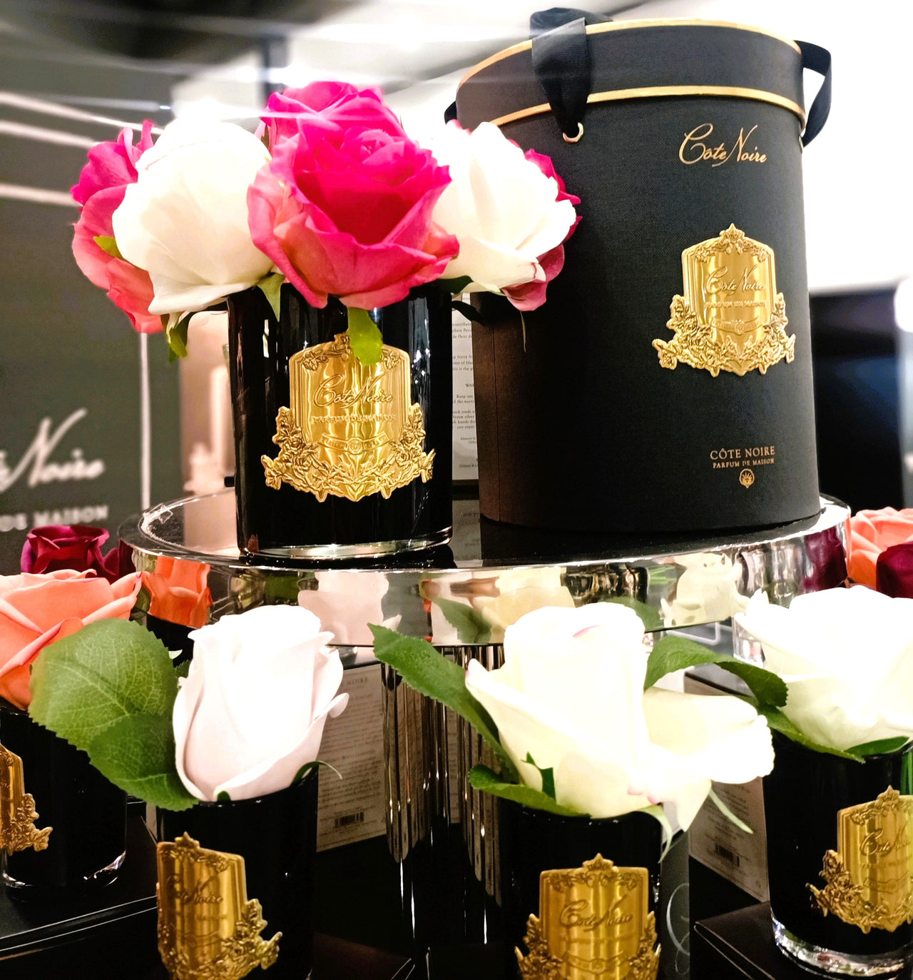 Cote Noire Premium Bouquet - Mixed Magenta & Blush Rose Buds - Dark Glass - MBG01
