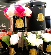 Cote Noire Premium Bouquet - Mixed Magenta & Blush Rose Buds - Dark Glass - MBG01