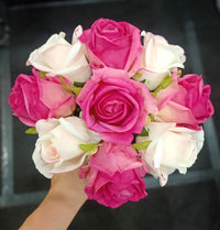 Cote Noire Premium Bouquet - Mixed Magenta & Blush Rose Buds - Clear Glass - MBS01