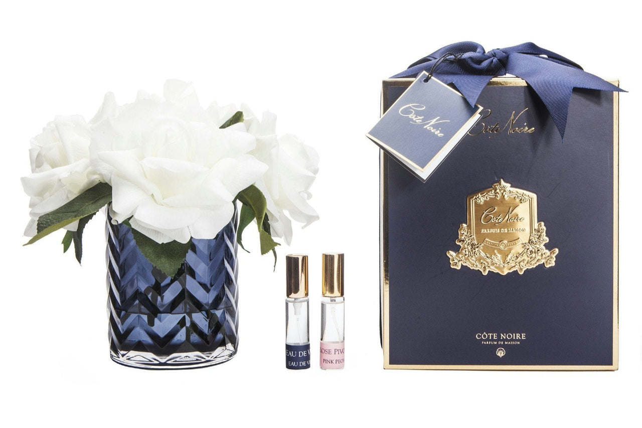 Cote Noire Herringbone Flower Blue - White Roses - HCF04