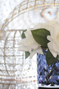 Cote Noire Herringbone Flower Blue - White Roses - HCF04