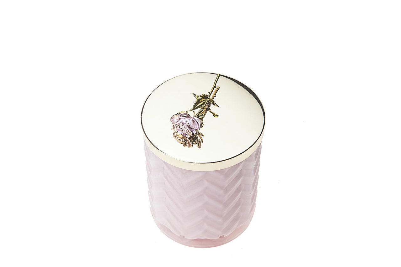 Cote Noire Charente Rose scented Herringbone Candle with Scarf - Pink & Gold - Rose Brooch - HCG04