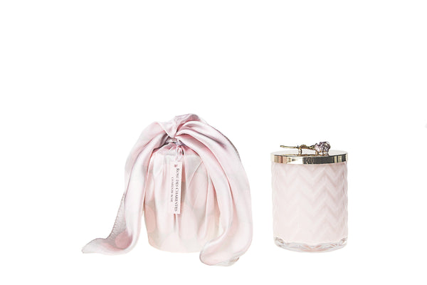 Cote Noire - Herringbone Candle With Scarf - Pink - Pink Rose lid - HCG04