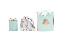 Cote Noire Persian Lime scented Herringbone Candle with Scarf - Tiffany Blue & Gold - Butterfly Brooch