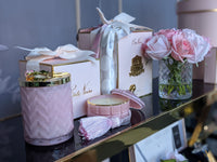 Cote Noire Charente Rose scented Herringbone Candle with Scarf - Pink & Gold - Rose Brooch - HCG04