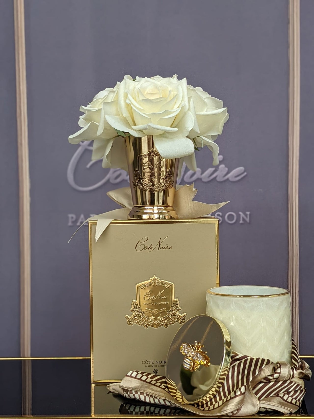 Cote Noire Seven Rose Bouquet - Champagne - Gold Goblet - SMC05