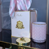 Cote Noire Charente Rose scented Herringbone Candle with Scarf - Pink & Gold - Rose Brooch - HCG04