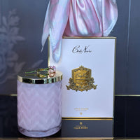Cote Noire Charente Rose scented Herringbone Candle with Scarf - Pink & Gold - Rose Brooch - HCG04