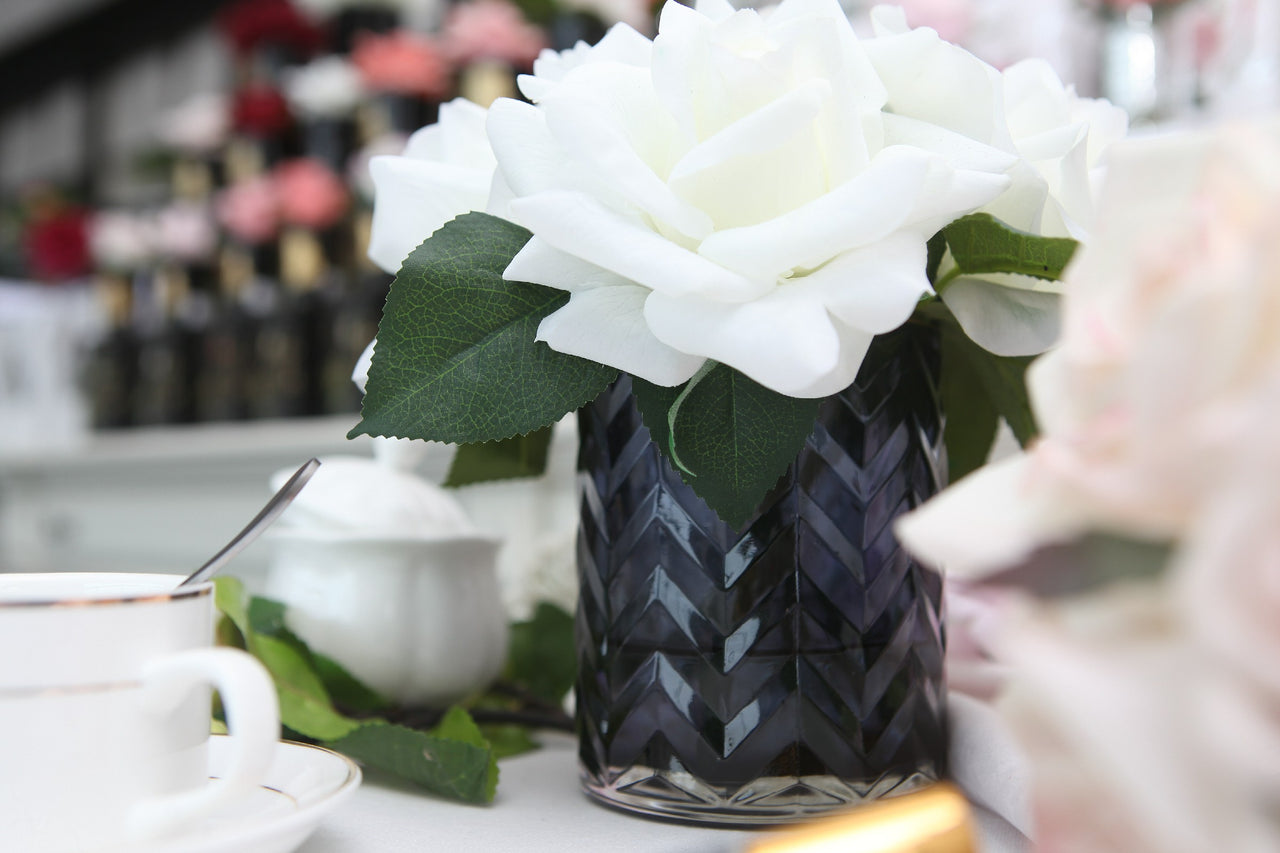 Cote Noire Herringbone Flower Blue - White Roses - HCF04