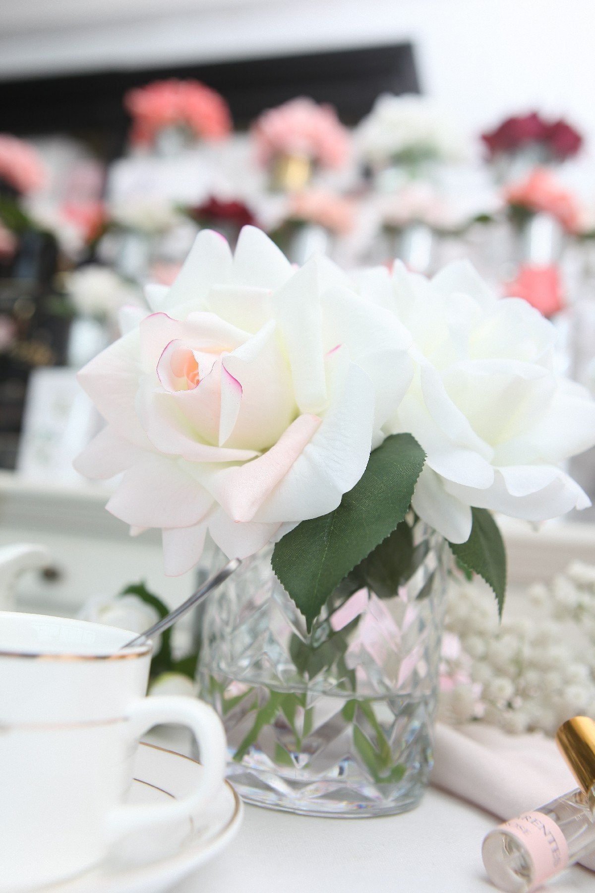 Cote Noire Herringbone Flower - Blush & White Roses - Clear - HCF07