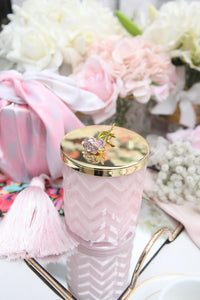 Cote Noire Charente Rose scented Herringbone Candle with Scarf - Pink & Gold - Rose Brooch - HCG04