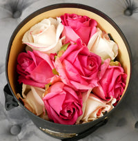 Cote Noire Premium Bouquet - Mixed Magenta & Blush Rose Buds - Dark Glass - MBG01