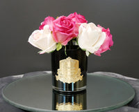 Cote Noire Premium Bouquet - Mixed Magenta & Blush Rose Buds - Dark Glass - MBG01