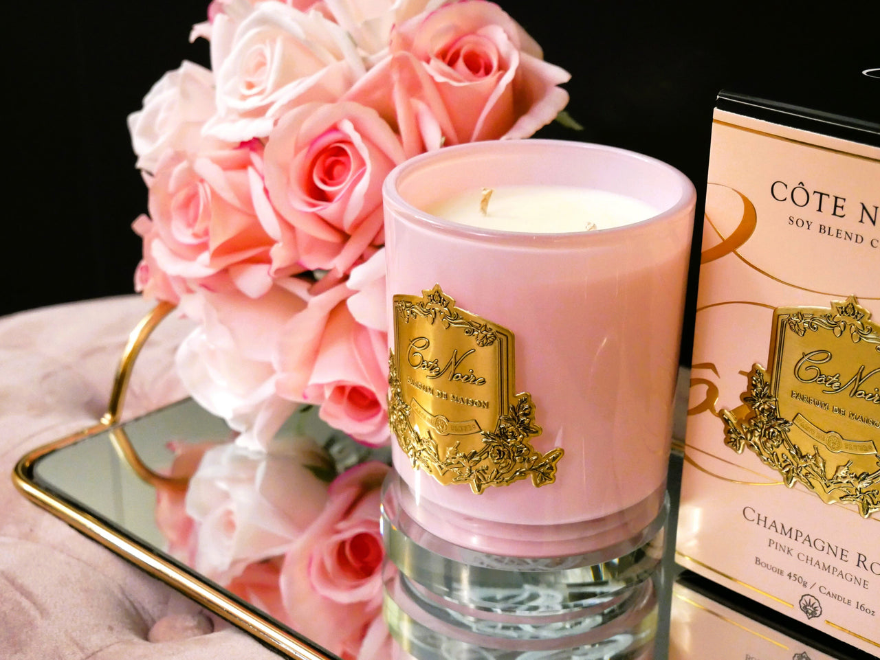 * LIMITED EDITION CANDLE * PINK VESSEL 450G CANDLE IN PINK CHAMPAGNE WITH CRYSTAL GLASS LID