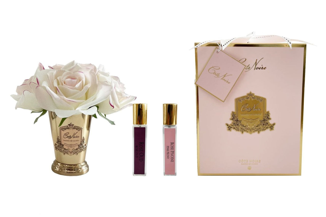 Cote Noire Seven Rose Bouquet - Pink Blush Pink Box Gold Vase - SMB20
