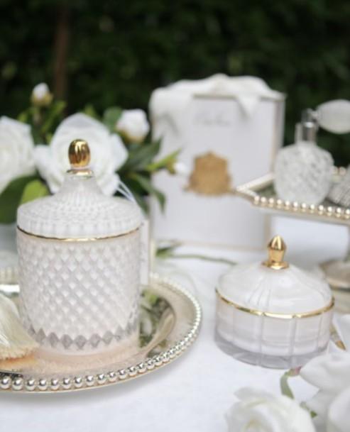 Cote Noire Art Deco Candle - White & Gold - Jasmine Flower Tea - GML45003