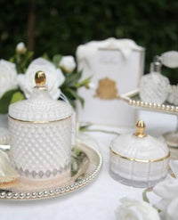 Cote Noire Art Deco Candle - White & Gold - Jasmine Flower Tea - GML45003