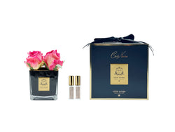 Couture Square Black Vase Perfumed Natural Touch 4 Roses - Magenta