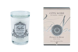 Cote Noire 75g Candle - White Vessel with Silver Badge - Rose Petal