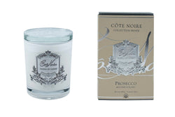 Cote Noire 450g Candle - White Vessel with Silver Badge - Prosecco